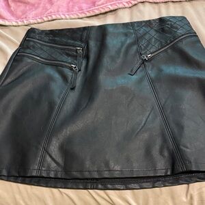 Jolt Black Faux Leather Mini Skirt with Quilted Waist Panels